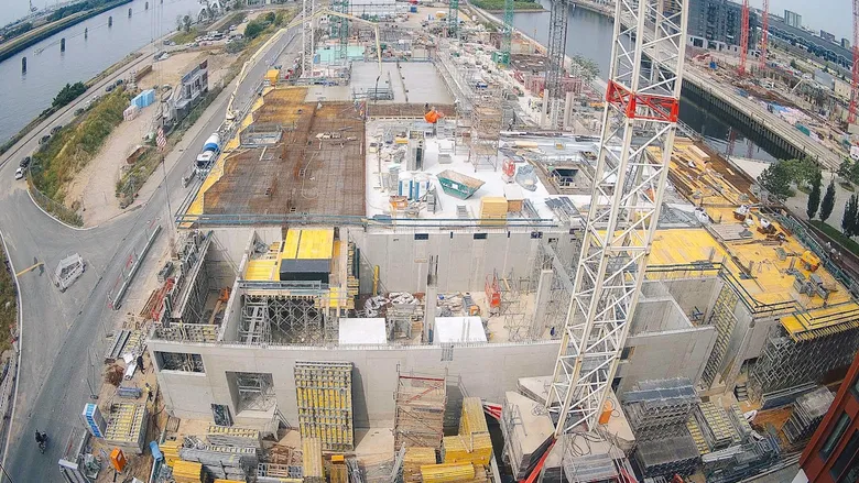 Hamburg HafenCit Construction Site with the view over the Elbe